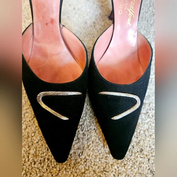 1960s Vintage DeSalle Originals Styled by 57th Chicago Black Suede Heels D'Orsay - Picture 4 of 7